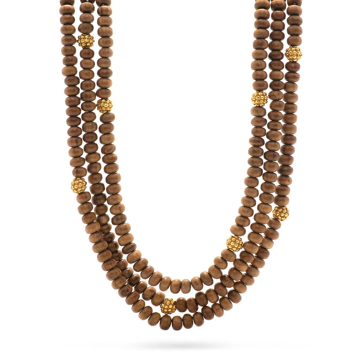 Earth Goddess Triple Strand Necklace, 18" 2'' - Teak