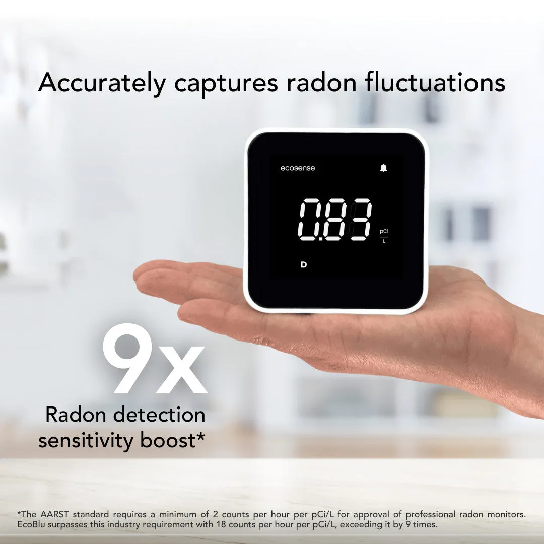 Ecosense EcoBlu Digital Radon Gas Monitor for Short- and Long-Term Readings