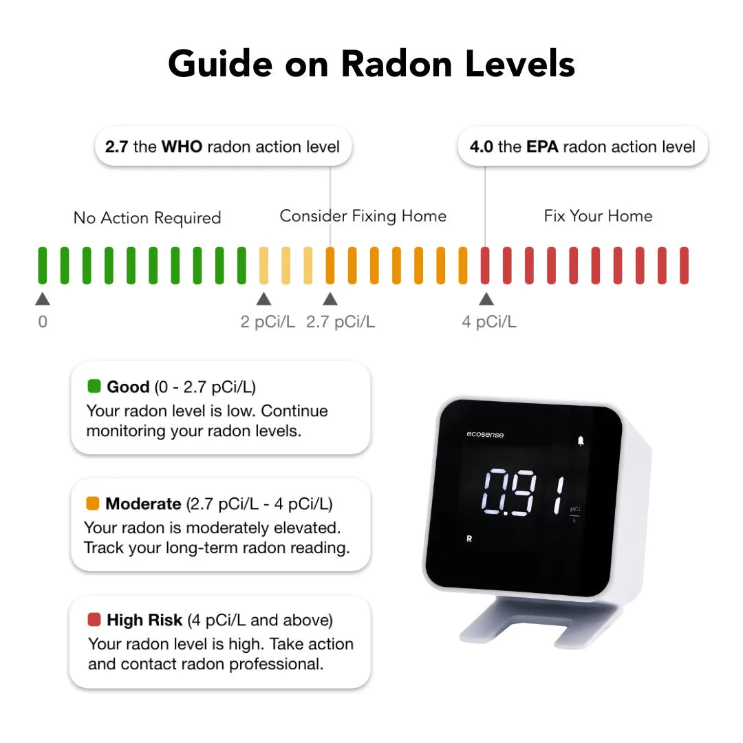 Ecosense EcoBlu Digital Radon Gas Monitor for Short- and Long-Term Readings