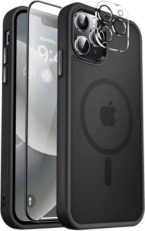 Entronix Apple iPhone 12 Pro 3-in-1 Bundle - [Magnetic] Translucent Matte Case, 1 Clear Screen Protector & 1 Camera Lens Protector,