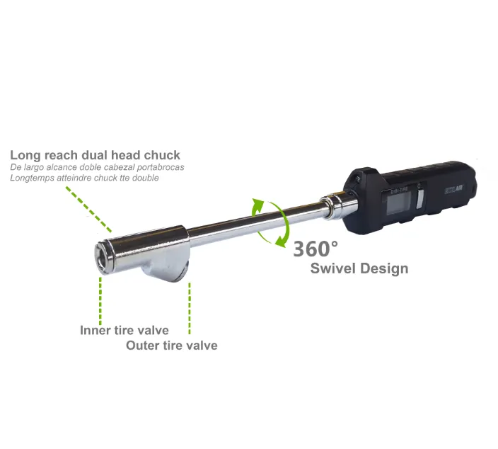 EXELAIR® by Milton® Digital Tire Pressure Gauge w/ Extended 360 Swivel Dual Head Air Chuck, 5-100 PSI