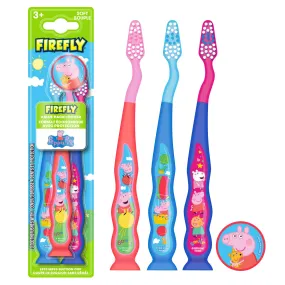 Firefly Peppa Pig Soft Bristled Toothbrush with Protective Cap, Ages 3 , 3 Count Value Pack