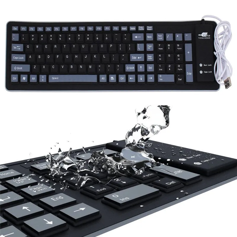 Foldable Silicone Keyboard USB Wired Soft Waterproof Roll Up PC Laptop Notebook