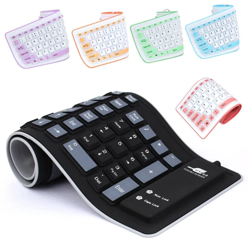 Foldable Silicone Keyboard USB Wired Soft Waterproof Roll Up PC Laptop Notebook