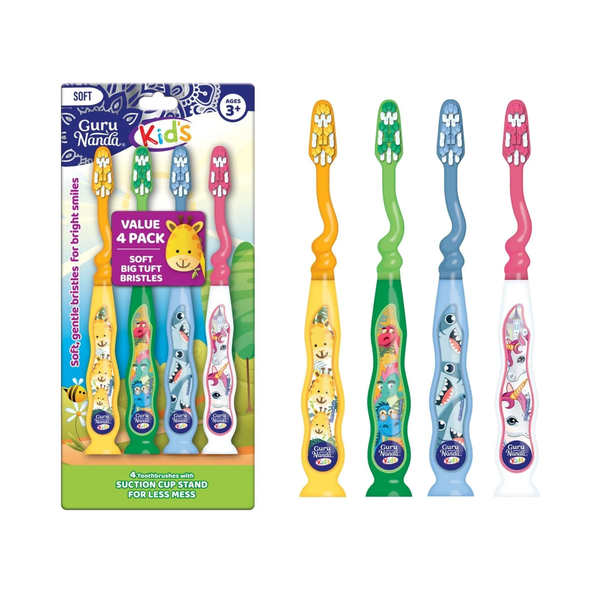 Fun Animals Kids' Toothbrush with Suction Cup (4-Pack)