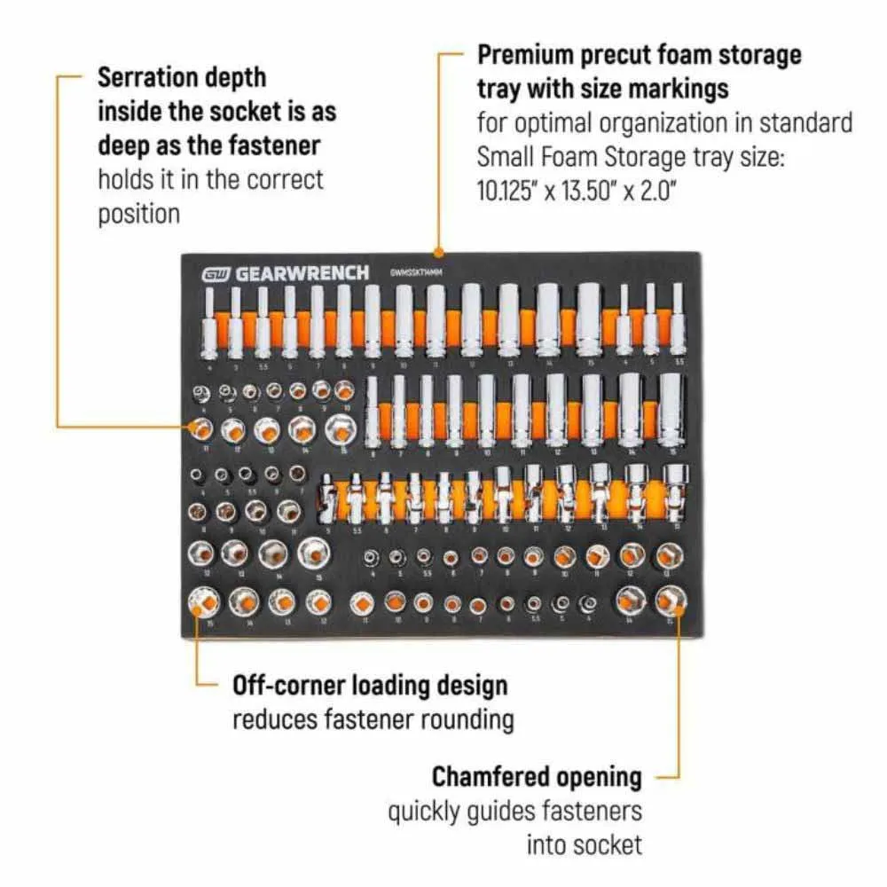 Gearwrench GWMSSKT14MM 89 Piece 1/4” Drive Master Metric Socket Set in Foam Storage Tray