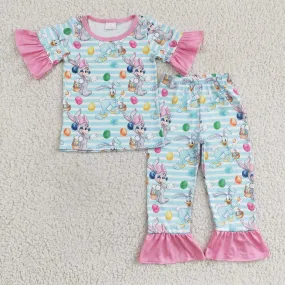 girls blue cartoon pajamas set GSPO0313