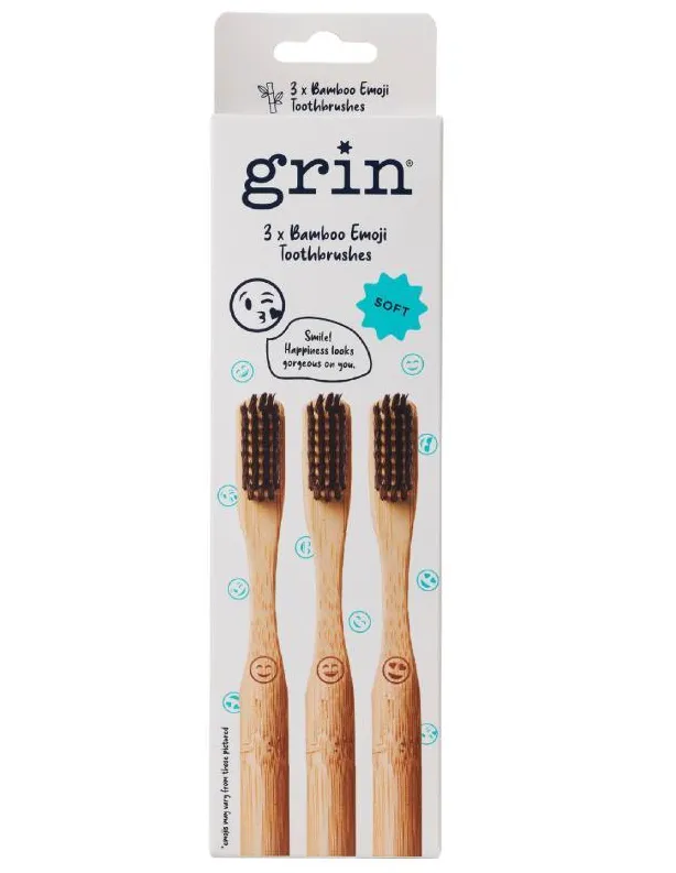 Grin Bamboo Toothbrush Emoji 3pk (Soft)