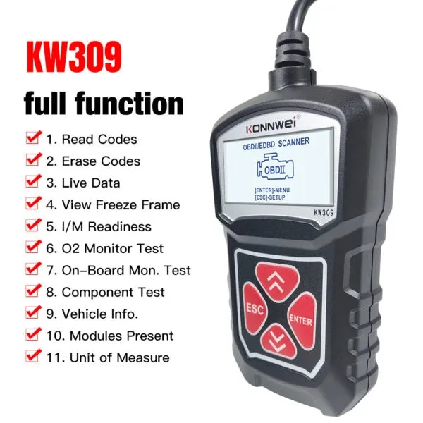 GT-KW310 - Konnwei Diagnostic Scan Tool (OBD2 Engine Codes & Live Data)