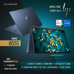 Hp Spectre X360 TS 16-F0013DX Core i7-11390h Iris Xe 3k  16" 2in1 Laptop Offer (New OB)