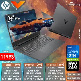 Hp Victus 16-R0085CL Core i7-13700h Rtx 4070 144hz 16.1” Gaming Laptops (New OB)