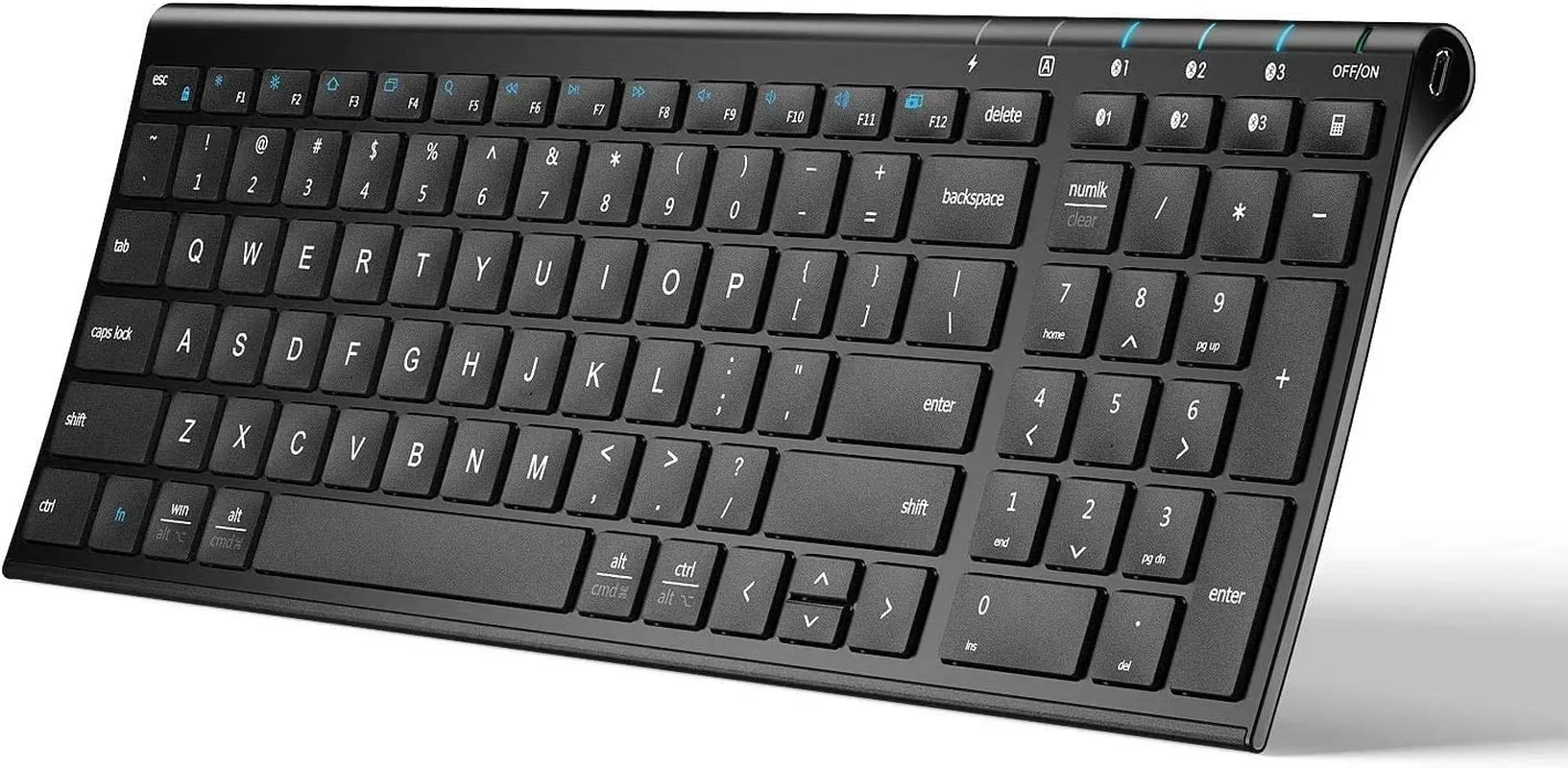 Iclever BK10 Bluetooth Keyboard, Multi Device Keyboard Rechargeable Bluetooth 5.1 with Number Pad Ergonomic Design Full Size Stable Connection Keyboard for Ipad, Iphone, Mac, Ios, Android, Windows