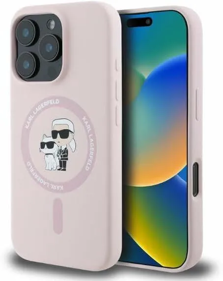 Karl Lagerfeld Silicone Karl and Choupette Hardcase with MagSafe for iphone 16 Pro Max 6.9" Pink - KLHMP16XSCMKCRHP