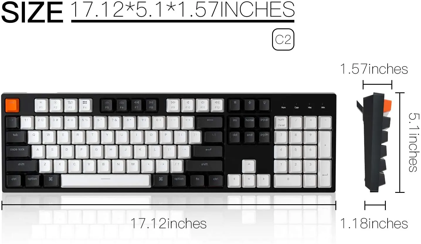 Keychron C2 Full Size Wired Mechanical Keyboard, Hot-swappable, White Backlight, Gateron (Brown Switch) (C2B1)