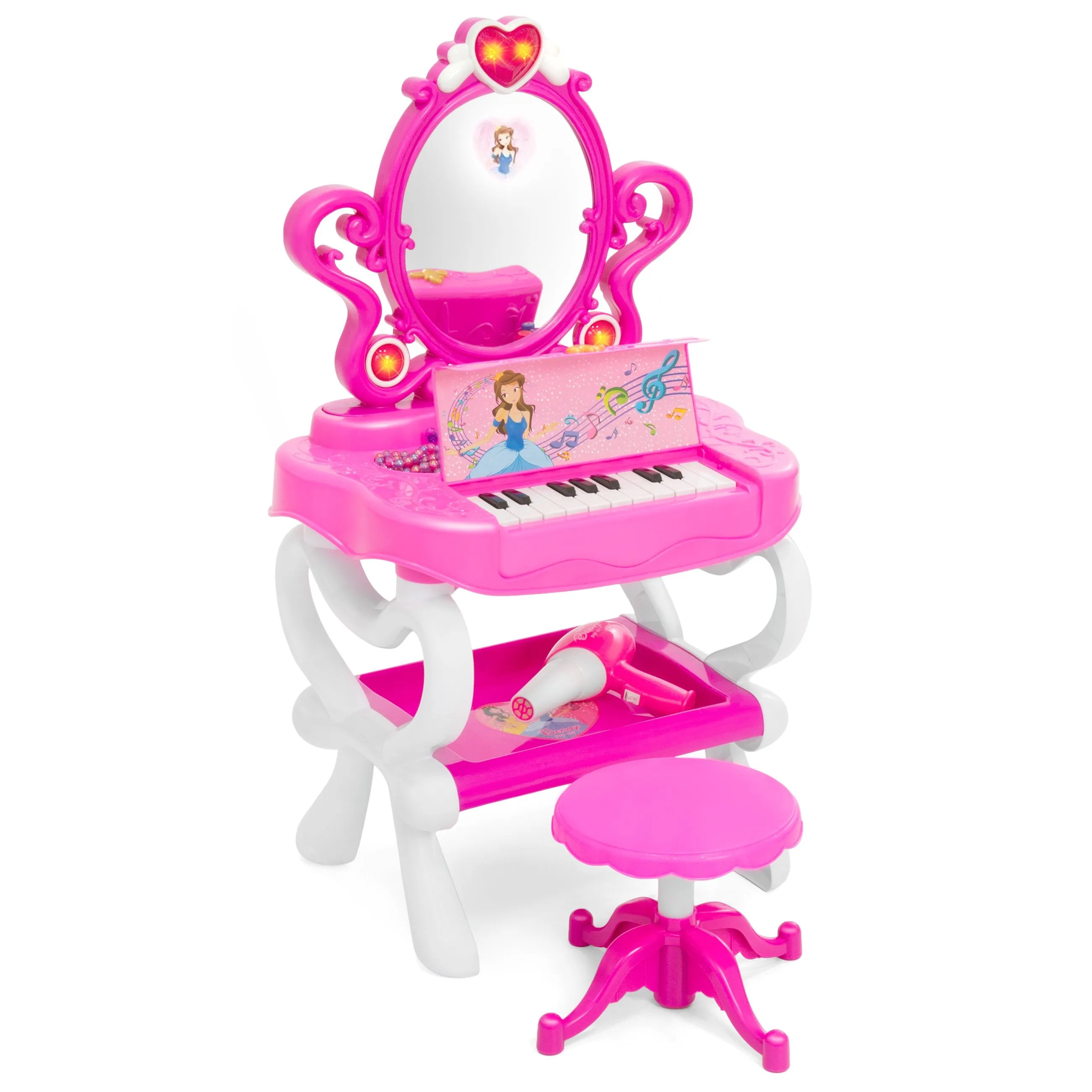 Kids Princess Vanity Toy Set and Keyboard Combo w/ Stool, Accessories