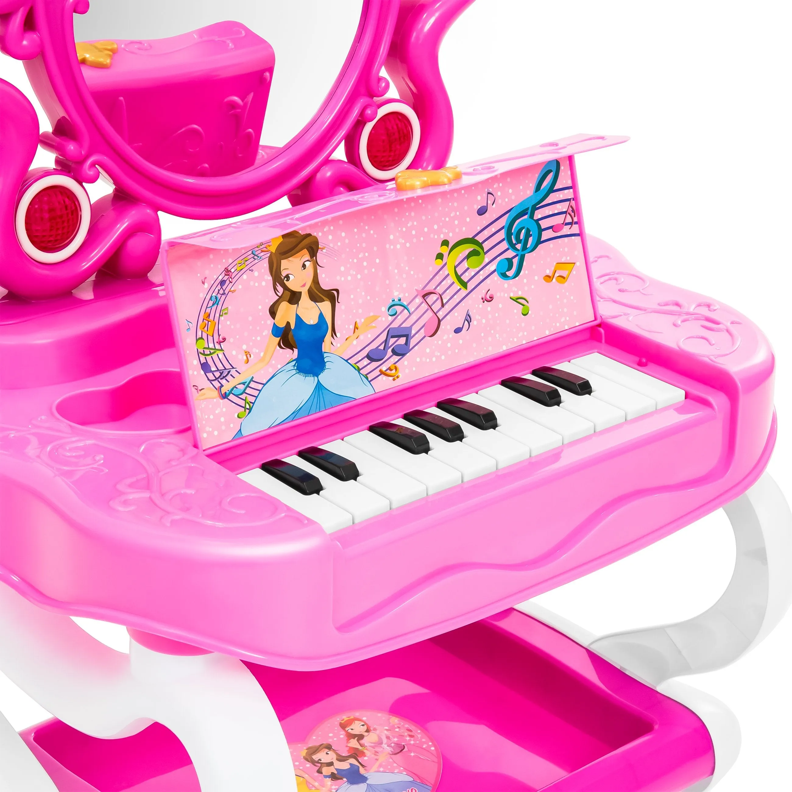 Kids Princess Vanity Toy Set and Keyboard Combo w/ Stool, Accessories