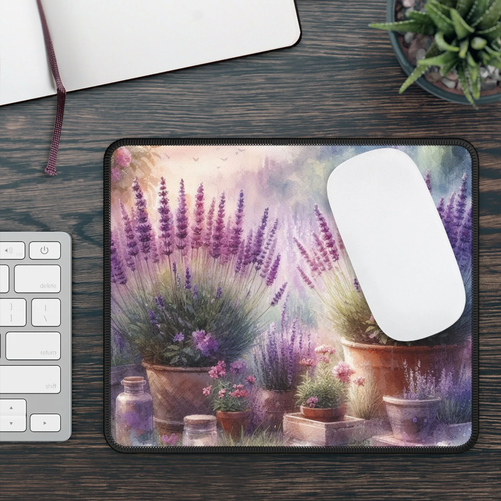 Lavender garden watercolour effect Gaming Mouse Pad