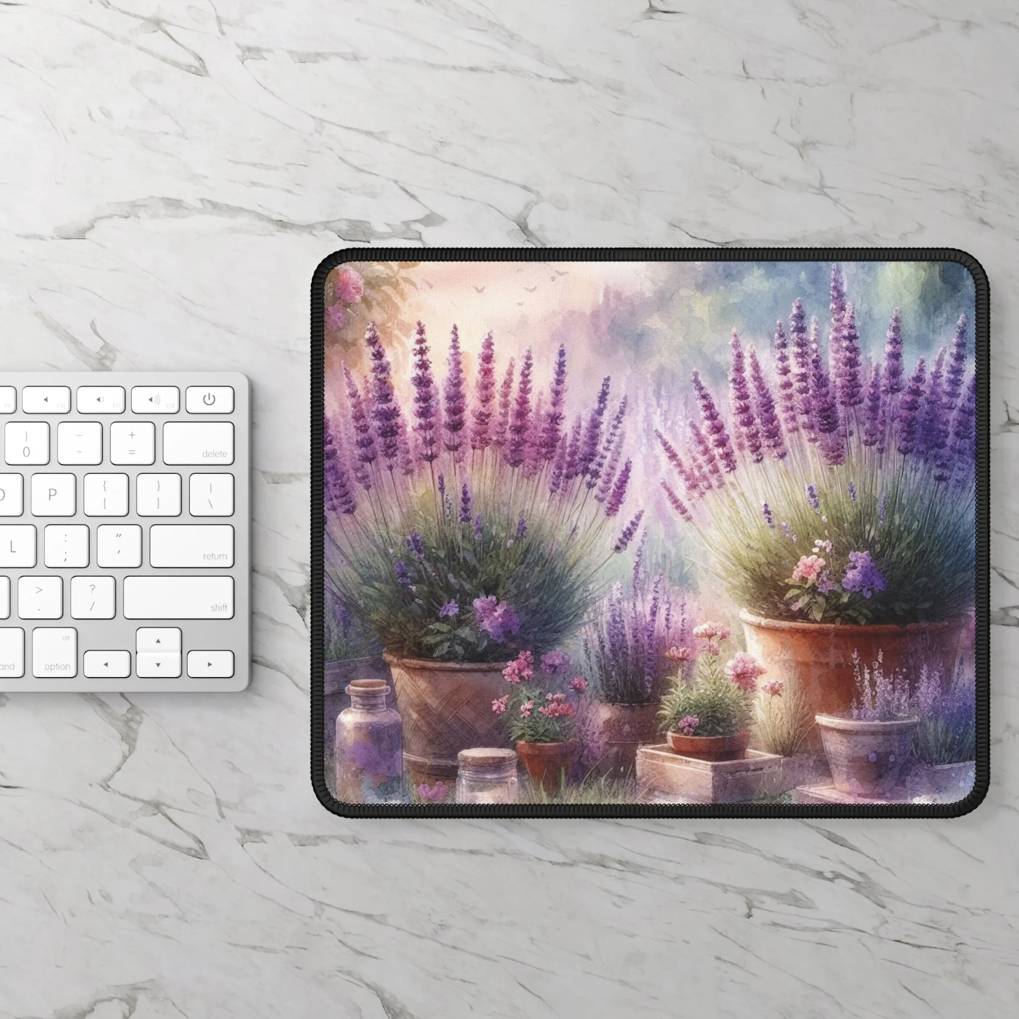 Lavender garden watercolour effect Gaming Mouse Pad