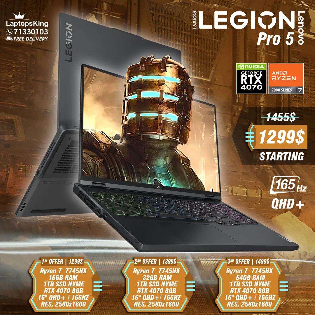 Lenovo Legion Pro 5 16ARX8 Ryzen 7 7745hx Rtx 4070 165hz Qhd  16" Gaming Laptop Offers (New OB)