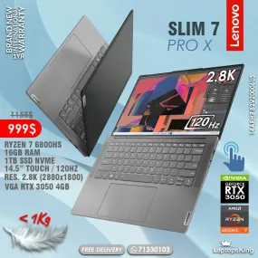 Lenovo Slim 7 Pro X 14ARH7 82V20006US Ryzen 7 6800hs Rtx 3050 120hz 2.8k 14.5" Touch Creator Laptop (Brand New)