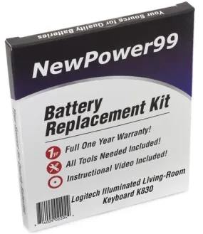 Logitech Illuminated Living-Room Keyboard k830 Battery Replacement Kit with Tools, Video Instructions, Extended Life Battery and 1 Year Warranty