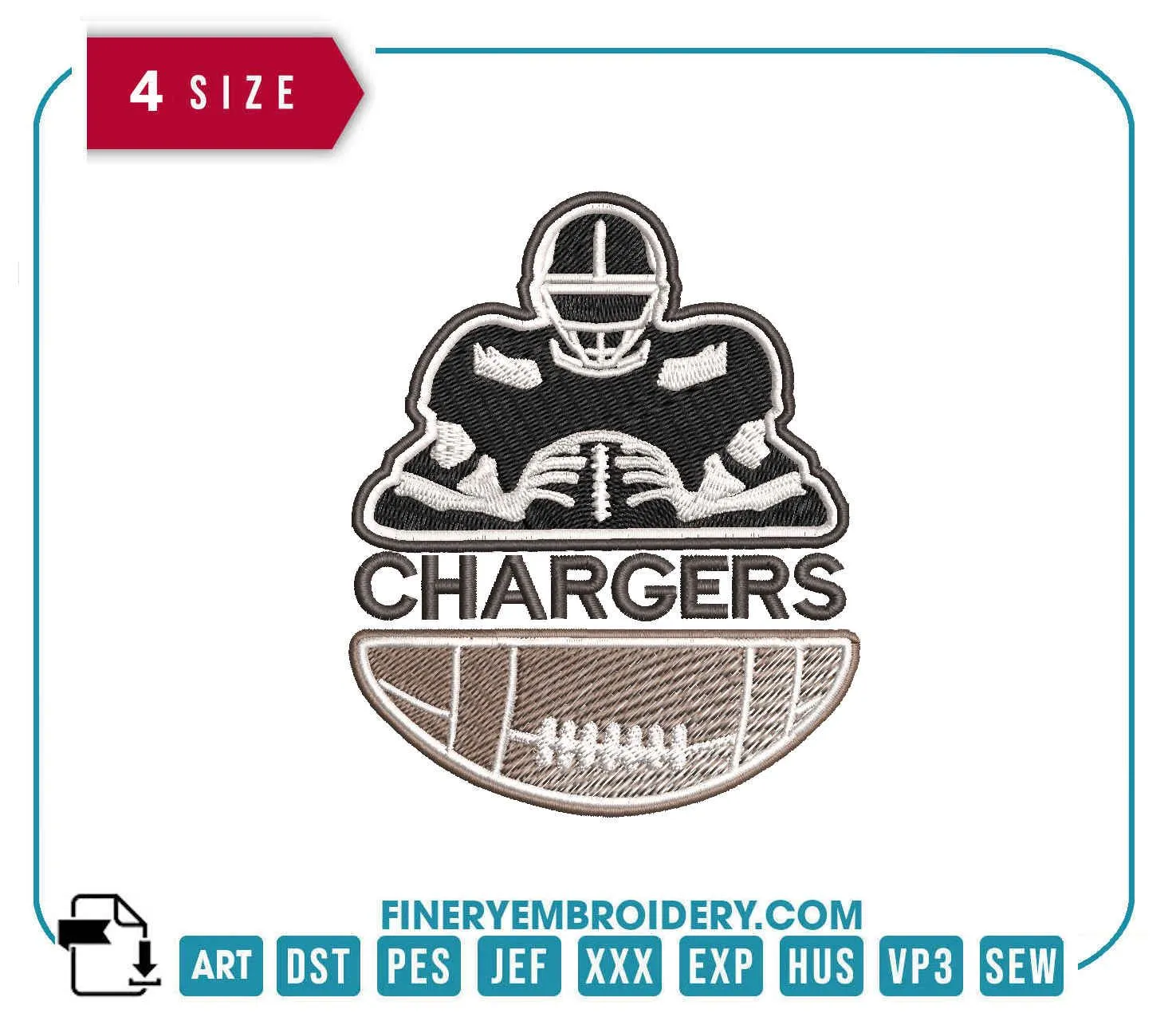 Los Angeles Chargers Team Player : Embroidery Design