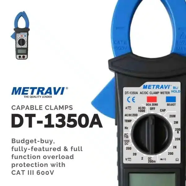 Metravi DT-1350A 3-1/2 digit, 2000 Count Digital AC/DC Clamp Meter