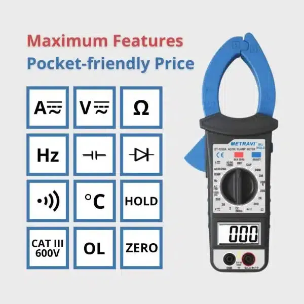 Metravi DT-1350A 3-1/2 digit, 2000 Count Digital AC/DC Clamp Meter