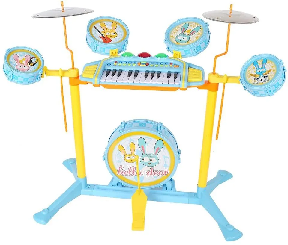 Musical Instrument Kids Jazz Drum Set with Electronic Keyboard Piano Bass Drum Pedal