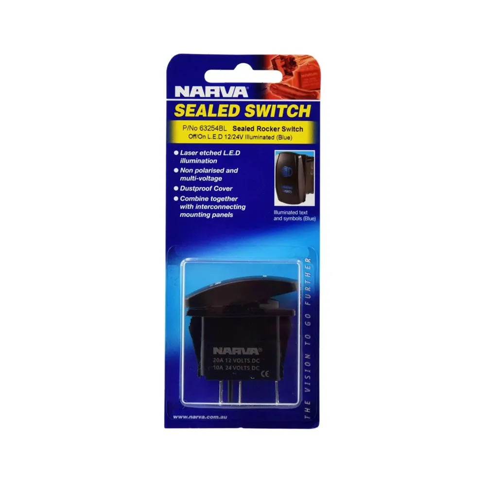 Narva 63254BL 12/24V Sealed Off/On Rocker Switch with Blue LED Illumination