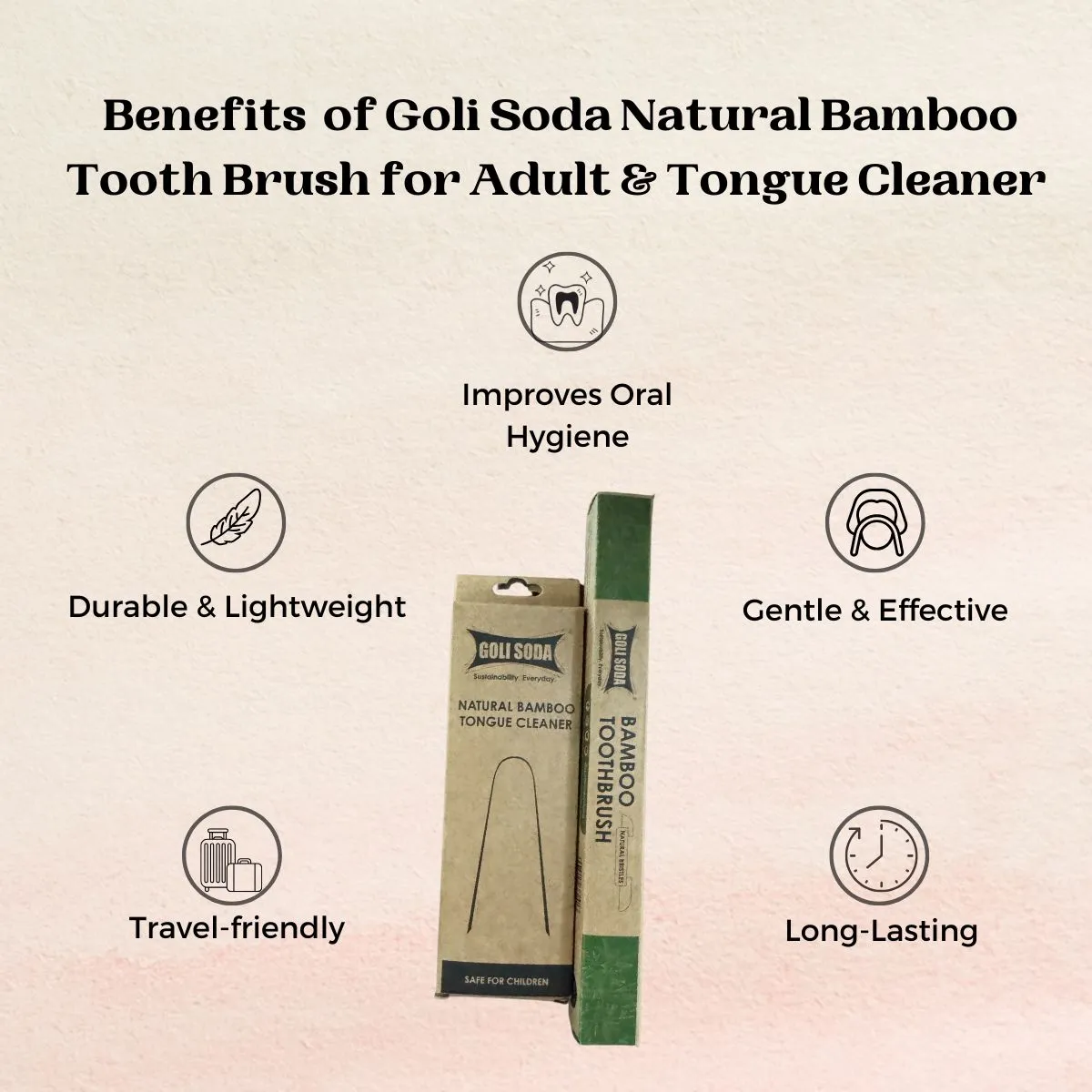 Natural Bamboo Toothbrush with Soft Plant Bristles & Bamboo Tongue Cleaner- Combo Pack