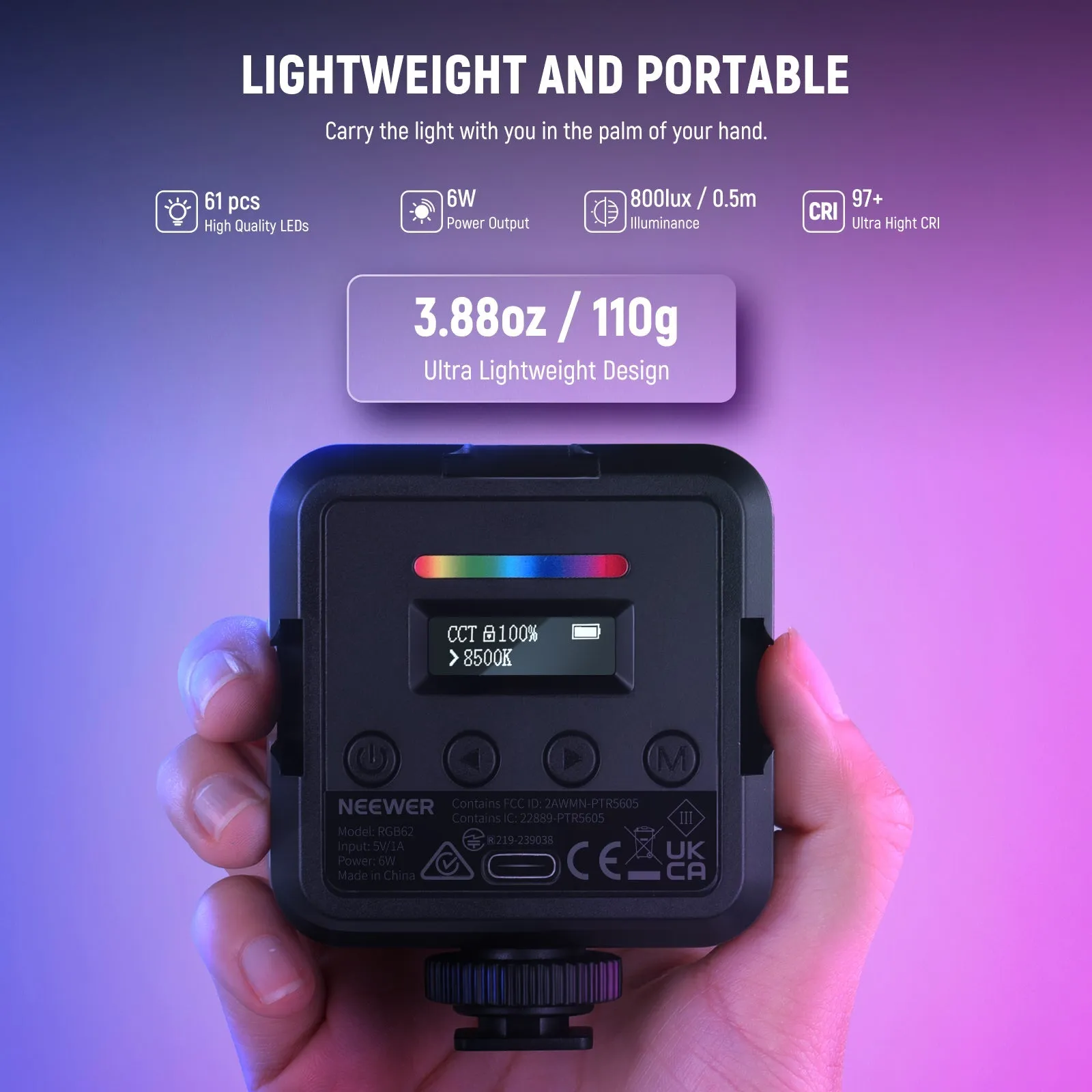 NEEWER RGB62 App Control Magnetic RGB Video Light