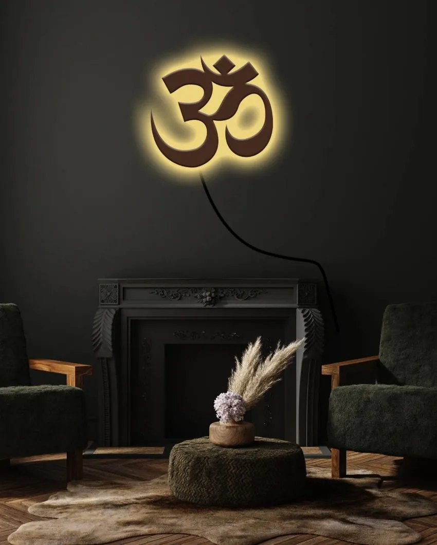 Om Symbol Wooden Brown LED Backlit For Decoration