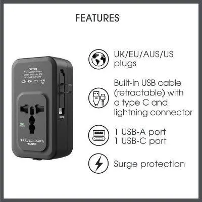 Open Box - Travel Smart Does-It-All Adapter with Cables & USB-A & C Ports