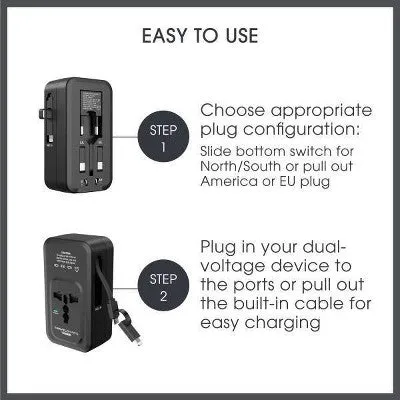 Open Box - Travel Smart Does-It-All Adapter with Cables & USB-A & C Ports