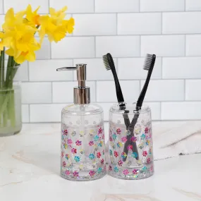 Paw Print Acrylic Soap Dispenser & Toothbrush Holder Set