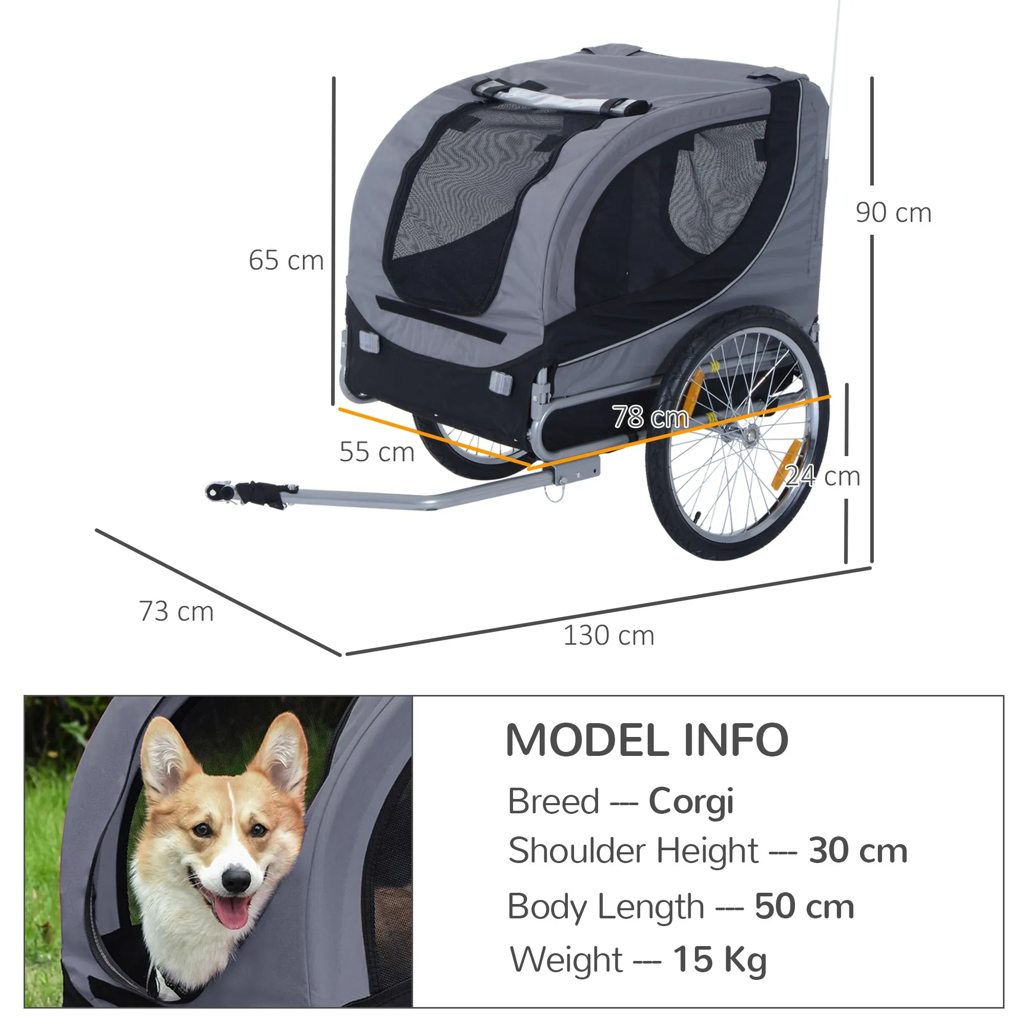 PawHut Steel Pet Bicycle Trailer 2 Wheel Jogger Carrier Grey