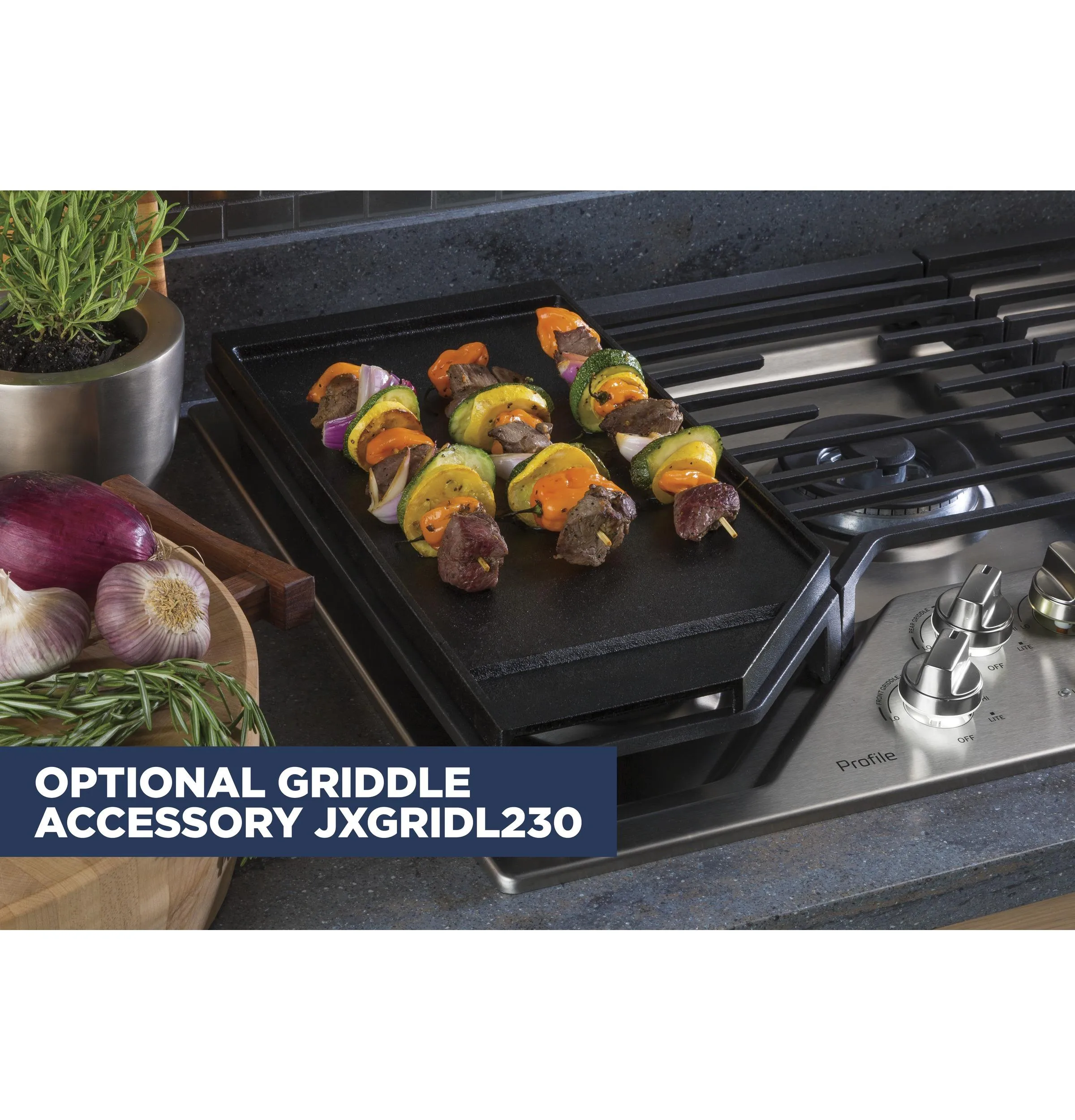 PGP9030SLSS GE Profile™ 30" Built-In Tri-Ring Gas Cooktop with 5 Burners and Included Extra-Large Integrated Griddle