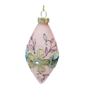 Pink with Pastel Floral Embroidery Glass Double Point Ornament