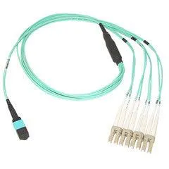 Plenum Fiber Optic Cable, 100 Gigabit Ethernet CFP/CXP 100GBase-SR10 to MTP(MPO)/LC (10 Duplex LC) 24 inch Breakout Cable, OM3, 50/125, 15 meter