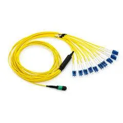 Plenum Fiber Optic Cable, 40 Gigabit Ethernet QSFP 40GBase-SR4 to MTP(MPO)/LC (4 Duplex LC) 24 inch Breakout Cable, OM3, 50/125, 10 meter