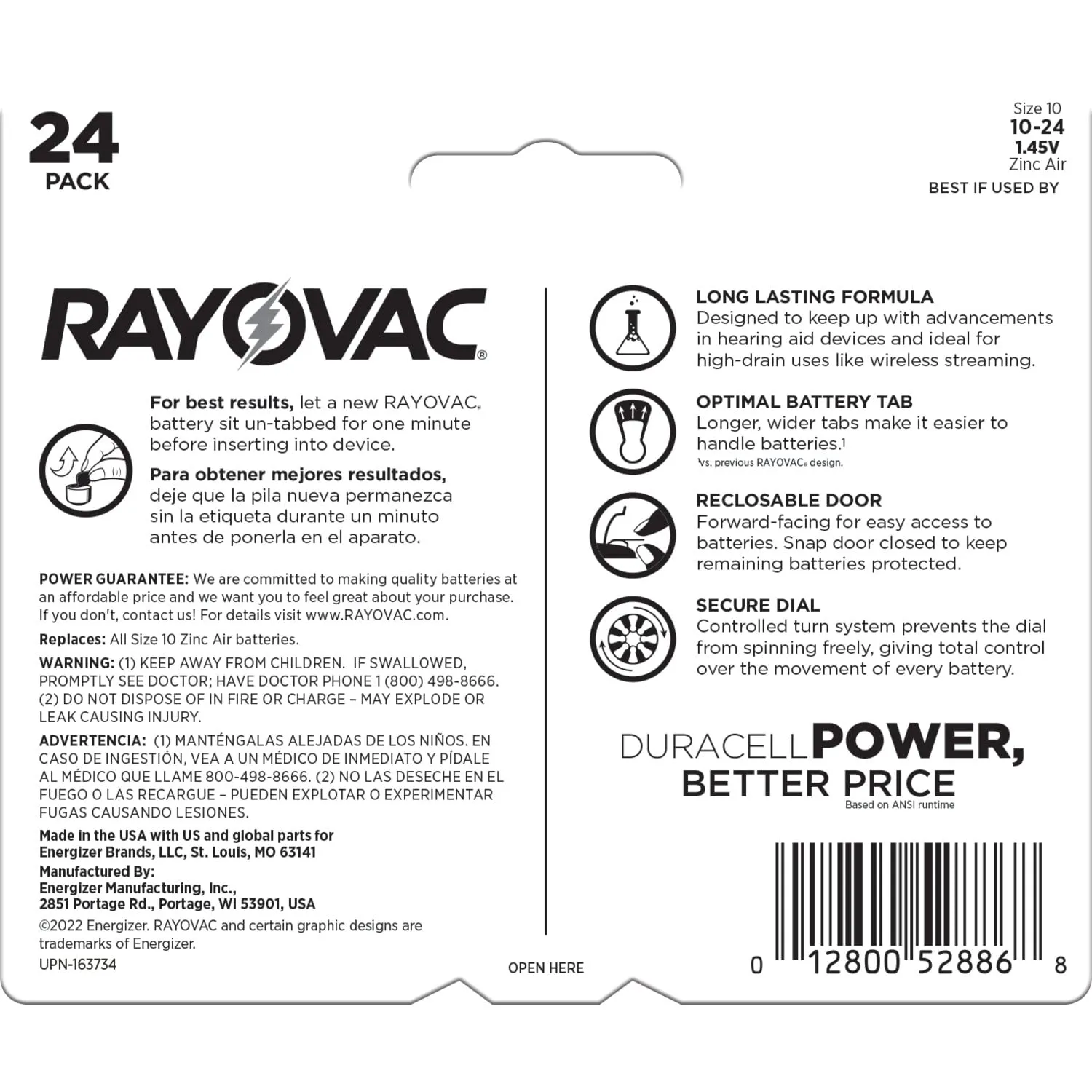 Rayovac Size 10 Hearing Aid Batteries 24 Pack Size 10 Batteries