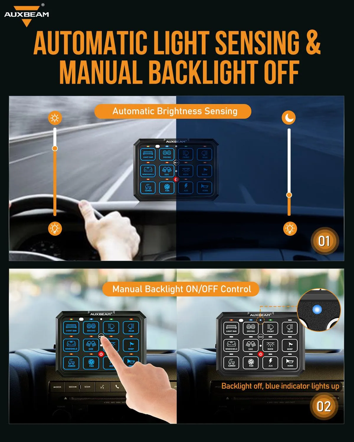 RB120 RGB Switch Panel, Toggle/ Momentary/ Pulsed Mode Supported (Two-Sided Outlet)