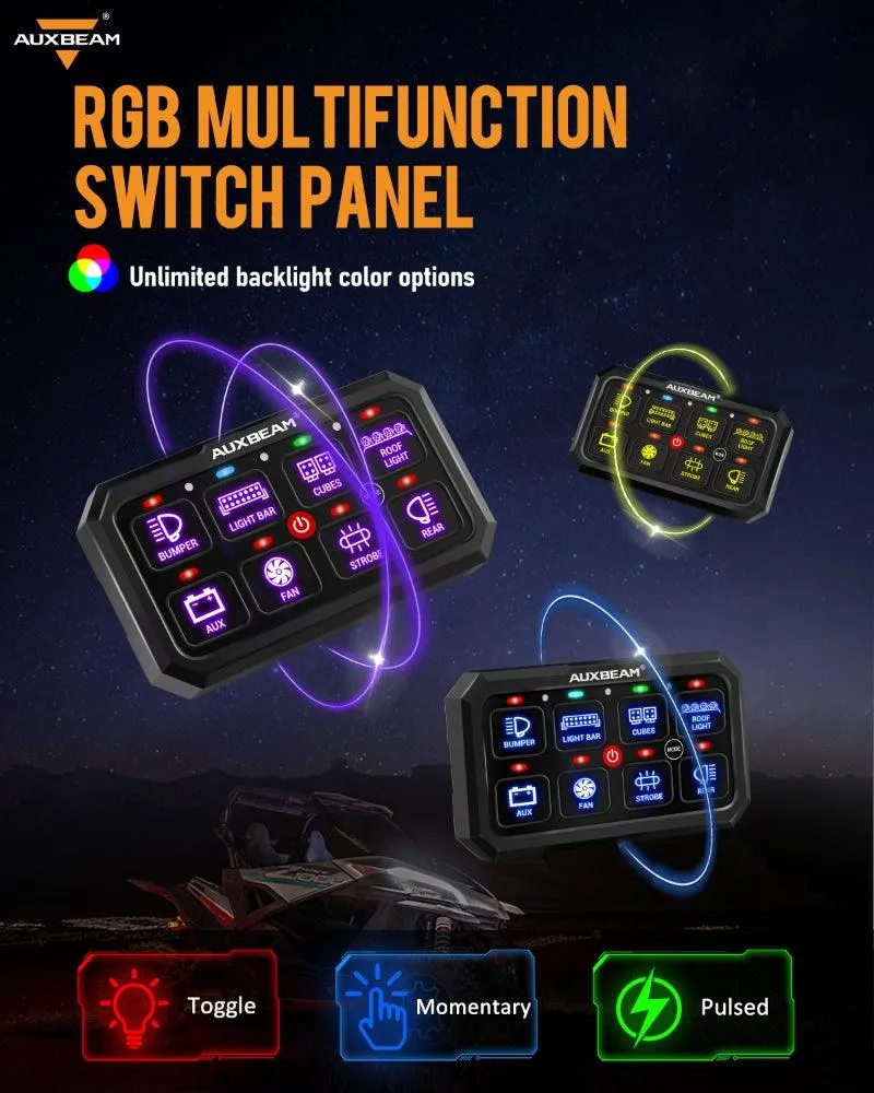 RB80 XL RGB Switch Panel without APP, Toggle/ Momentary/ Pulsed Mode Supported (Two-Sided Outlet)