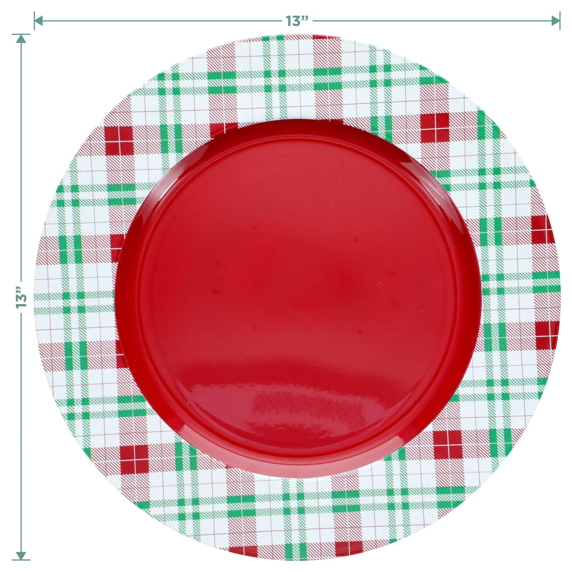 Red, Green, & White Tartan Plaid Christmas Plate Chargers For Holiday Home Decor(Set of 4)