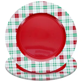 Red, Green, & White Tartan Plaid Christmas Plate Chargers For Holiday Home Decor(Set of 4)