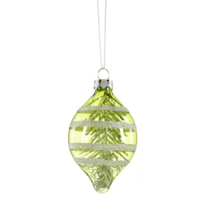 Retro Glass Drop with Tinsel Ornament - Green