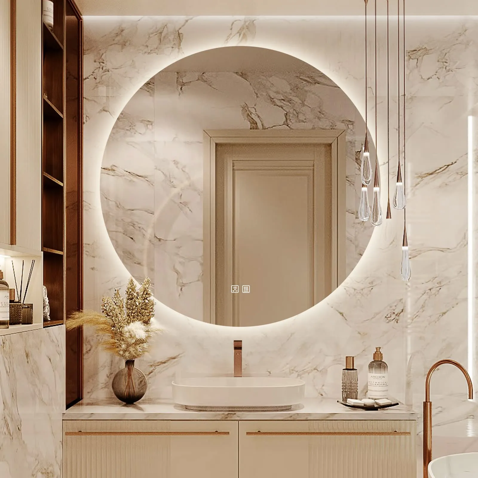 Round LED BATHROOMS Vanity  Mirrors With Dimmable Lights