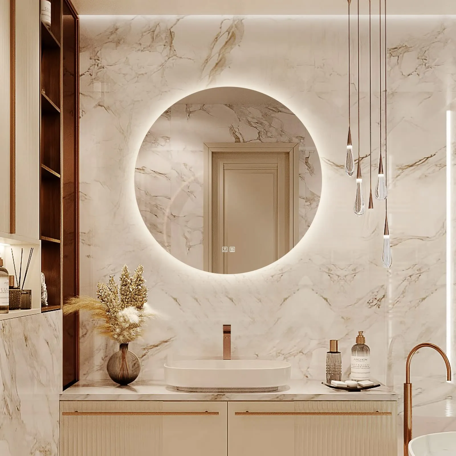 Round LED BATHROOMS Vanity  Mirrors With Dimmable Lights