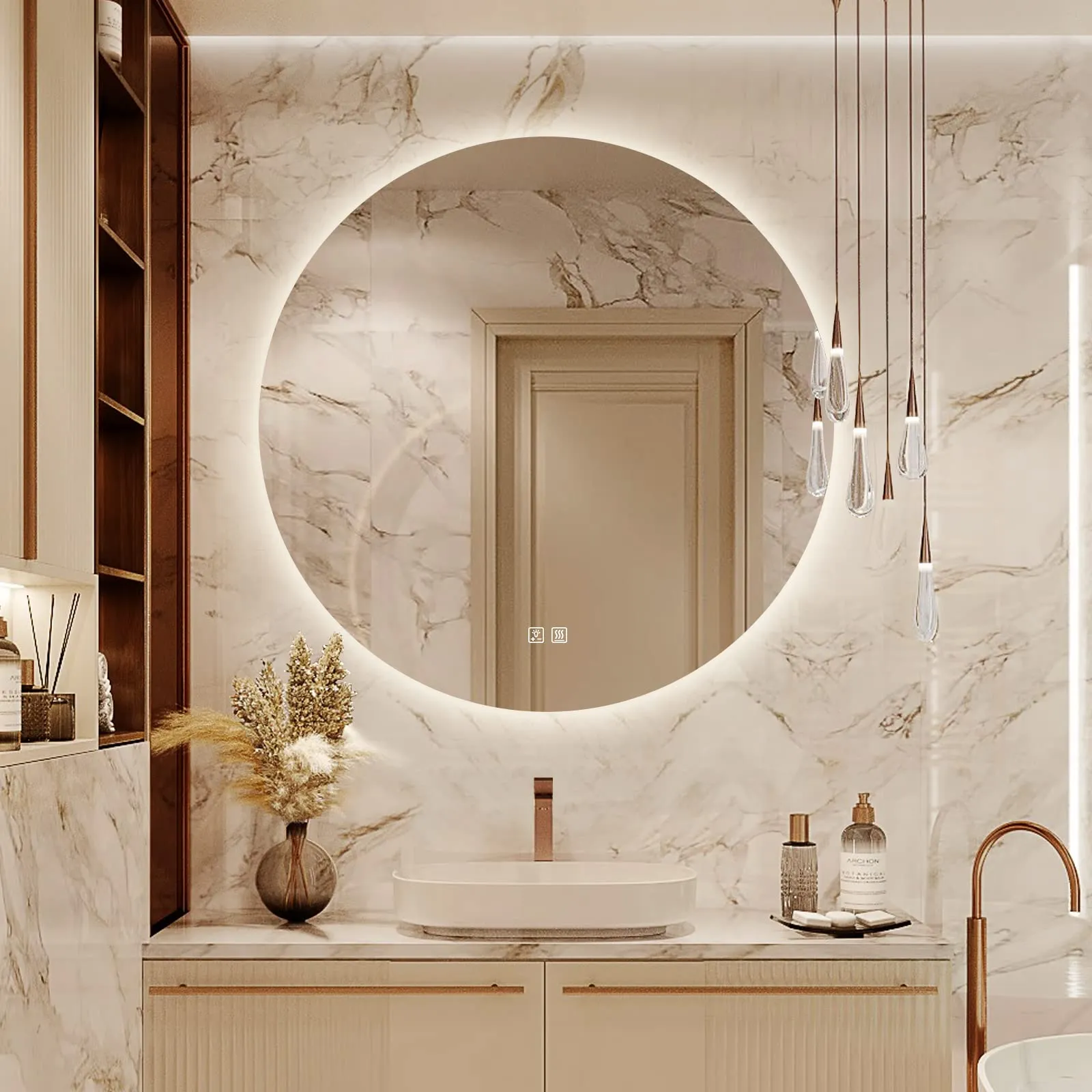 Round LED BATHROOMS Vanity  Mirrors With Dimmable Lights